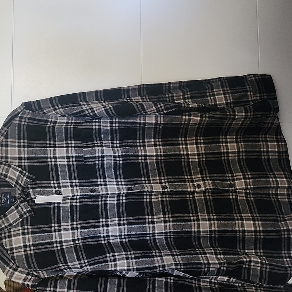 J. Crew NWT Size L Black Flannel Checkered Men's Shirt